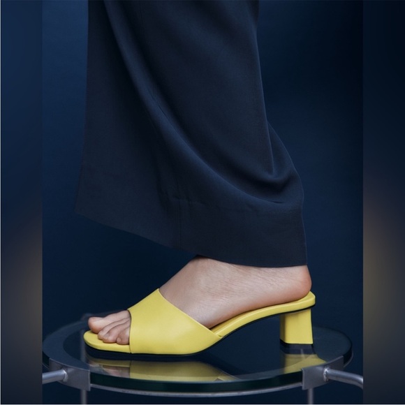 Zara KITTEN BLOCK HEELED MULES LEATHER SANDALS SLIP ON SLIPPERS GREEN 7.5 38 - Picture 12 of 17